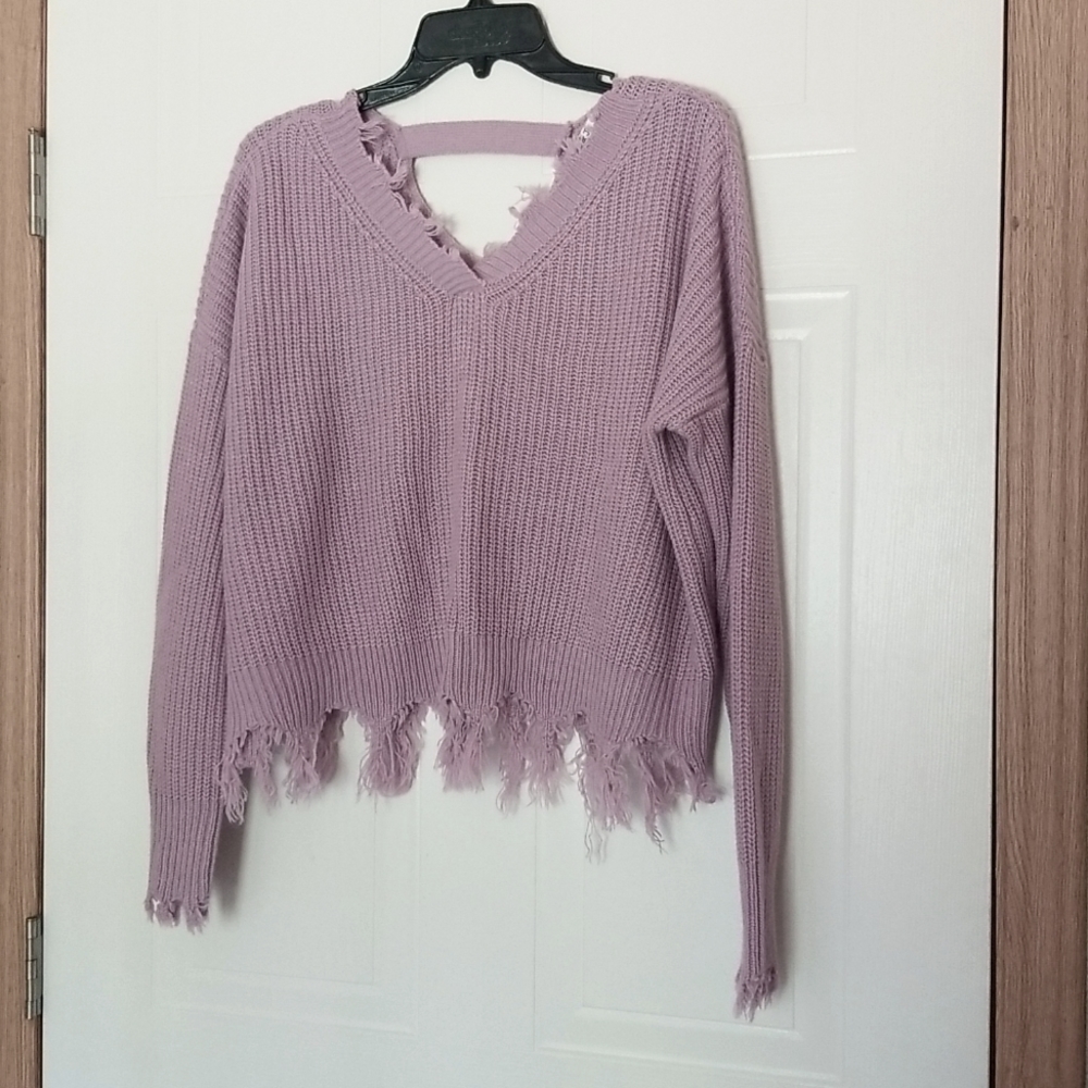 Cropped, Fringe Purple Sweater